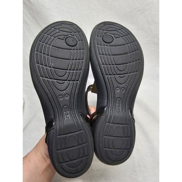Crocs Isabella Women's Size 6 Black Jelly T-Strap Iconic Comfort Sandals- Rare - Picture 4 of 6